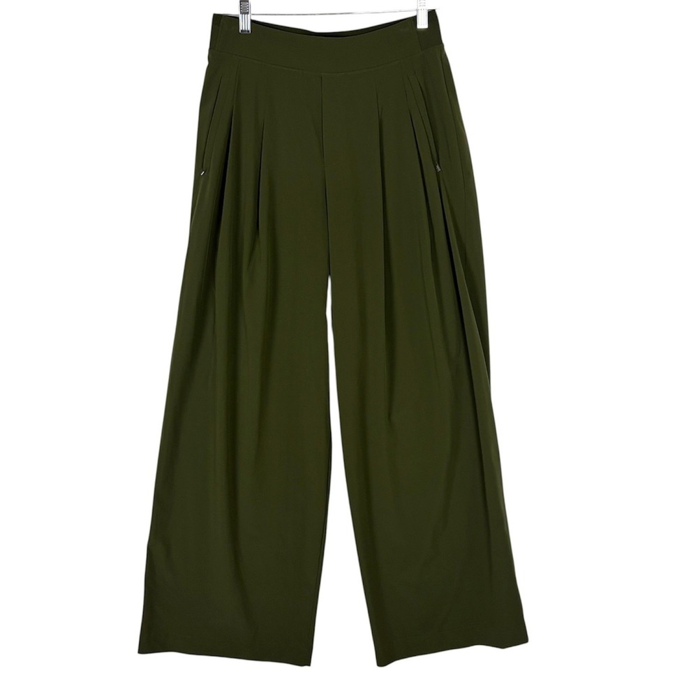 Athleta Brooklyn Heights Pleated Wide Leg Pants Olive Green 6 Tall 2024